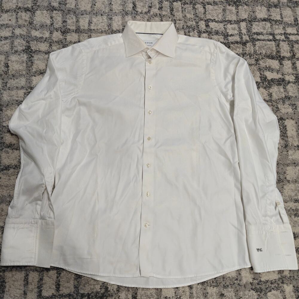 Eton Dress Shirt Mens 17 43 Contemporary Fit White Textured Twill French Cuff